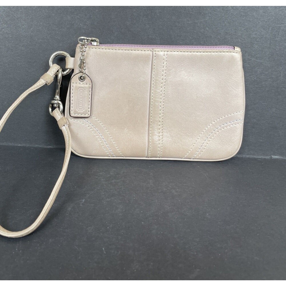 Vintage Coach Blush Pink & Lavender Leather Wristlet Top-Zip Mini Purse